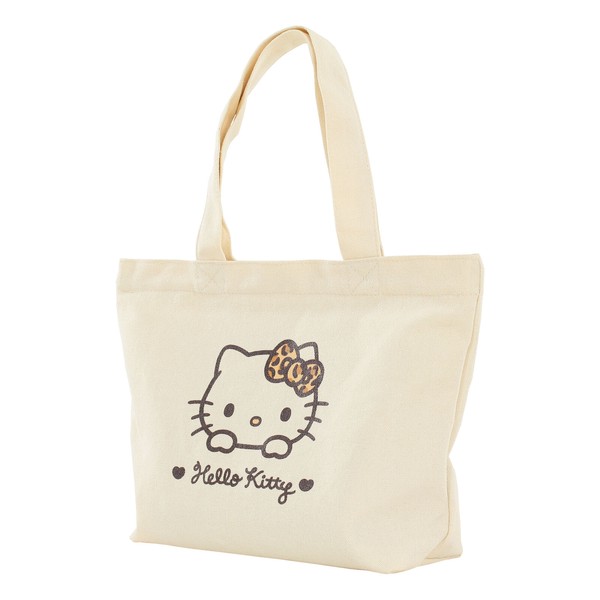 ミニトートバッグ ハローキティ レオパード ヒョウ柄 アイボリー 24×34cm 画像
