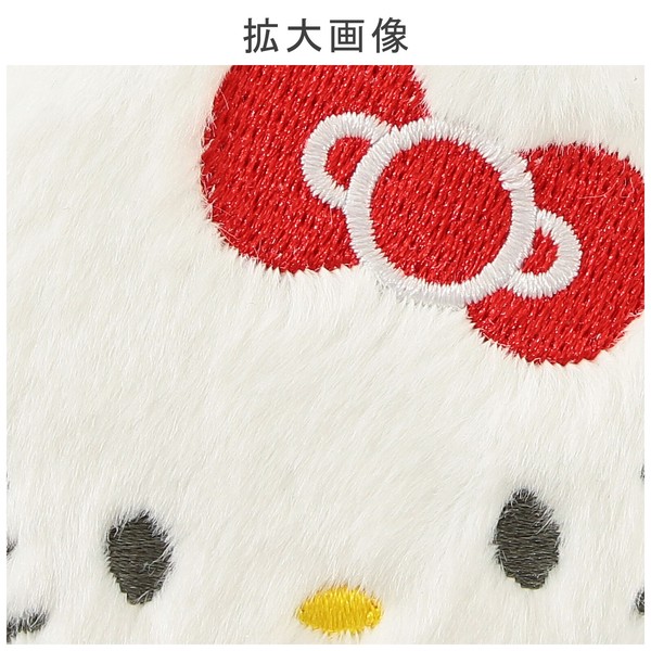 コンパクトミラー キティ ハローキティ 丸型 刺繍 ダブルミラー 2倍拡大鏡 アイボリー 65×65×18 画像