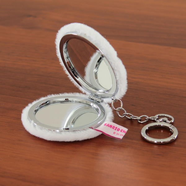 コンパクトミラー シナモンロール 丸型 刺繍 ダブルミラー 2倍拡大鏡 ホワイト 65×65×18 画像