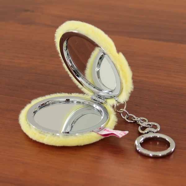 コンパクトミラー ポムポムプリン 丸型 刺繍 ダブルミラー 2倍拡大鏡 イエロー 65×65×18 画像