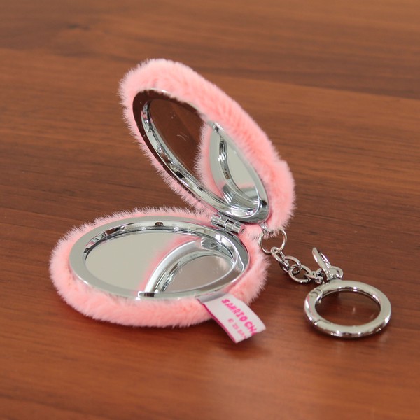 コンパクトミラー マイメロディ 丸型 刺繍 ダブルミラー 2倍拡大鏡 ピンク 65×65×18 画像