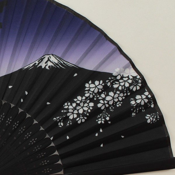 扇子 布せんす 浪と侍 せんす 富士山 鳥居 桜 和柄 和風 ブラック 21cm 画像