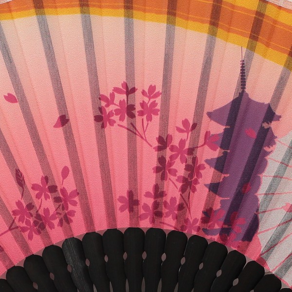 扇子 布せんす お寺と舞妓 桜 五重塔 番傘 せんす 和風 和柄 ピンク 21cm 画像