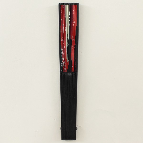 扇子 布せんす 月と忍者 桜 富士山 寺 五重塔 満月 和風 和柄 レッド 21cm 画像