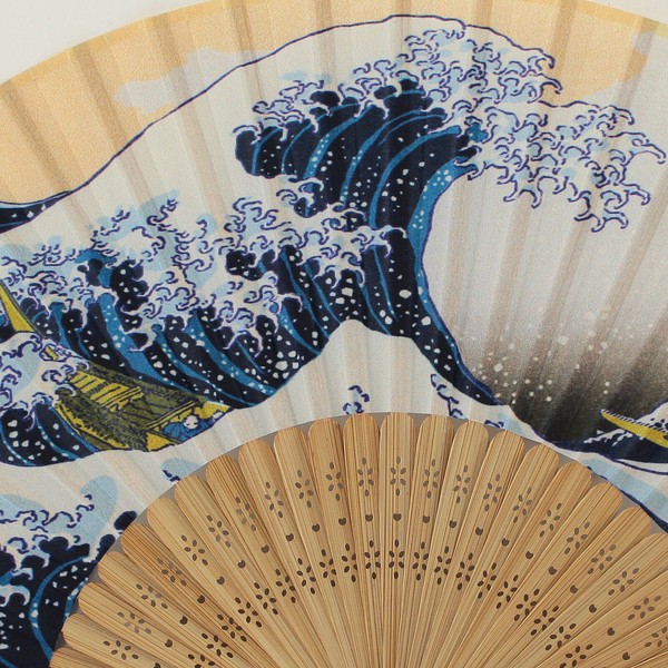 扇子 布せんす 浪裏 神奈川沖浪裏 富嶽三十六景 葛飾北斎 白波 富士山 浪 和風 和柄 ブルー21cm 画像