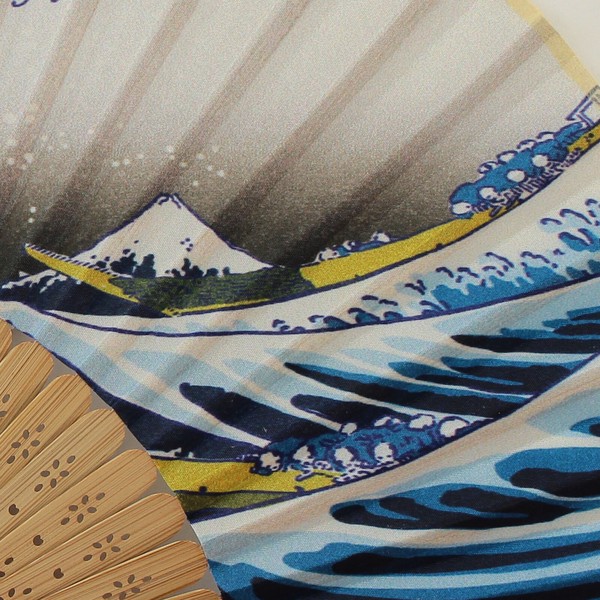 扇子 布せんす 浪裏 神奈川沖浪裏 富嶽三十六景 葛飾北斎 白波 富士山 浪 和風 和柄 ブルー21cm 画像
