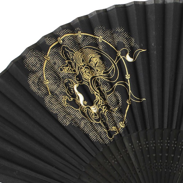 扇子 布せんす 風神雷神 屏風絵 風神 雷神 和柄 和風 ブラック 21cm 画像