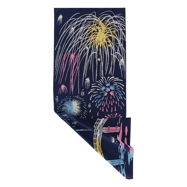 注染手ぬぐい 花火大会 HANABI 夜空 日本製 ネイビー 33×90 画像