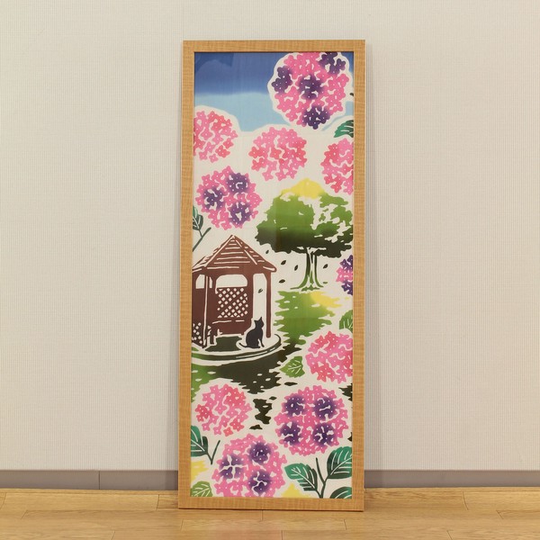 手ぬぐい てぬぐい 紫陽花園 アジサイ 猫 クロネコ 東屋 日本製 33×90 画像