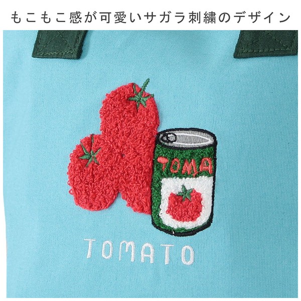はらぺこ 保冷バッグ ランチバッグ サガラ刺繍 トマト アルミ生地使用 ブルー 21×28cm 画像