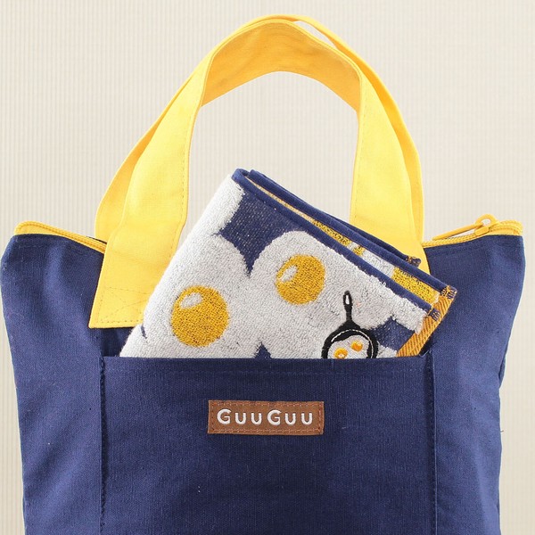 はらぺこ 保冷バッグ ランチバッグ サガラ刺繍 目玉焼き アルミ生地使用 ネイビー 21×28cm 画像