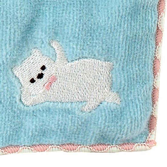 ギフトBOX入り アニマルはんかち シロクマ オーガニックコットン ブルー 23×23cm 画像