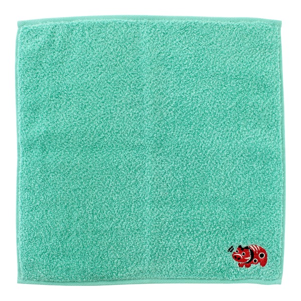 Lucky Charm Handkerchief – Akabeko Organic Cotton Hand Towel Green 25 x 25cm main image
