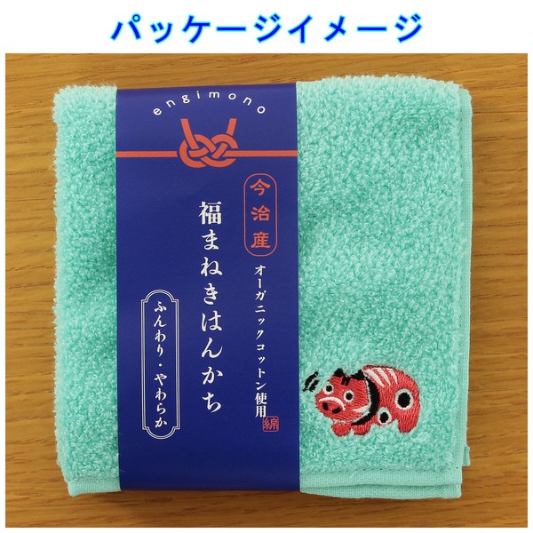 Lucky Charm Handkerchief – Akabeko Organic Cotton Hand Towel Green 25 x 25cm image