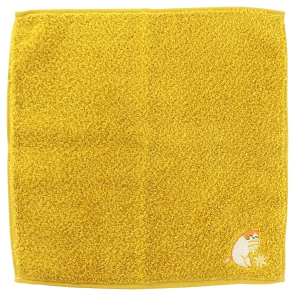 Lucky Charm Handkerchief – Cat and Adonis Flower Organic Cotton Hand Towel Yellow 25 x 25cm main image