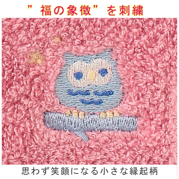Lucky Charm Handkerchief – Owl Organic Cotton Hand Towel Pink 25 x 25cm image
