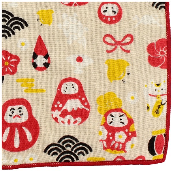 はんかち 豊楽だるま 今治タオル オーガニックコットン 富士山 招き猫 日本製 アイボリー 24×24 画像