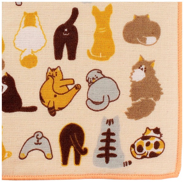 はんかち にゃんこのおしり 今治タオル 日本製 オーガニックコットン 猫 ベージュ 24×24 画像