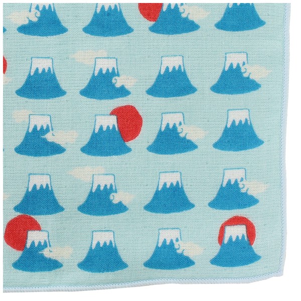 はんかち 富士山 今治タオル 日本製 日の出 朝日 オーガニックコットン ブルー 24×24 画像