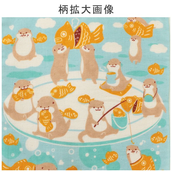 はんかち たい焼きとカワウソ 今治タオル 日本製 オーガニックコットン 釣り グリーン 24×24 画像