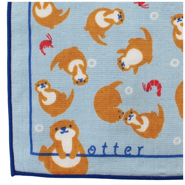 はんかち カワウソとエビ 今治タオル 日本製 オーガニックコットン ブルー 24×24 画像