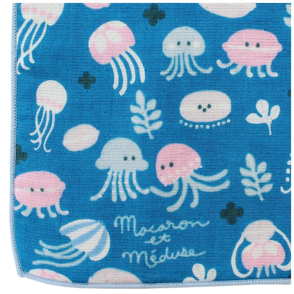 はんかち クラゲとマカロン 今治タオル 日本製 オーガニックコットン ブルー 24×24 画像