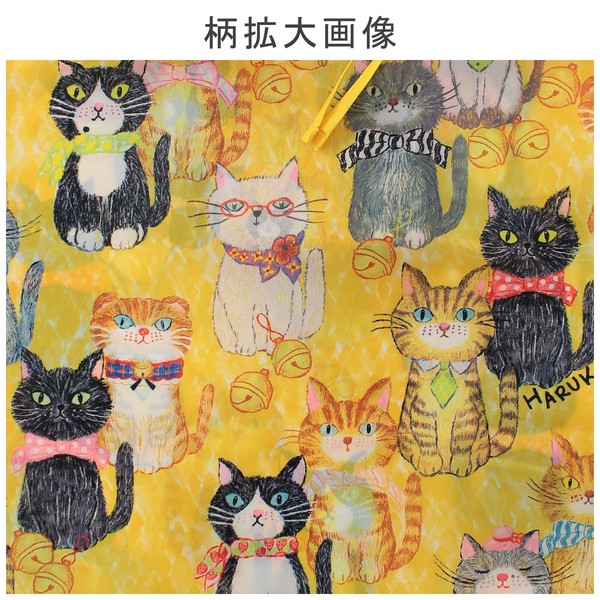 2Way ショッピングバッグ エコバッグ 猫が整列したら 黒猫 三毛猫 イエロー 53×40cm 画像