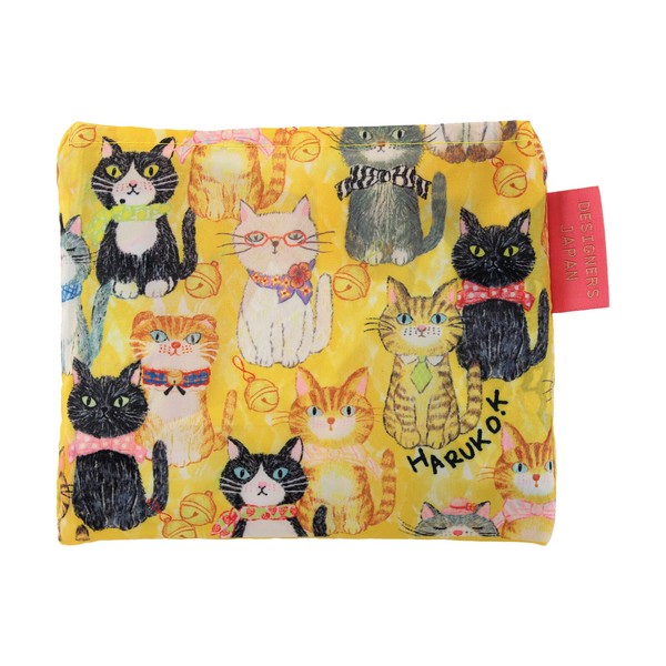 2Way ショッピングバッグ エコバッグ 猫が整列したら 黒猫 三毛猫 イエロー 53×40cm 画像