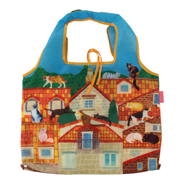 2WAY ショッピングバッグ エコバッグ 屋根の上の猫たち 猫 散歩 ブルー 53×40cm 全体画像