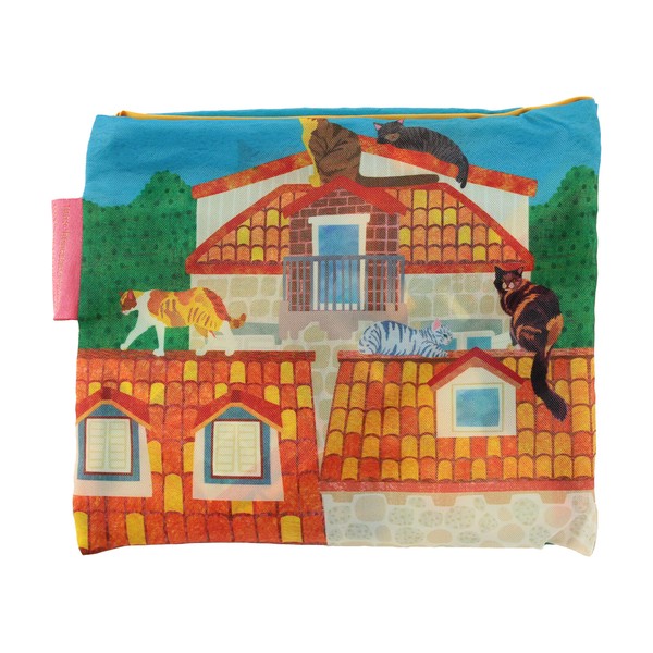 2WAY ショッピングバッグ エコバッグ 屋根の上の猫たち 猫 散歩 ブルー 53×40cm 画像