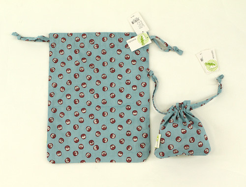 巾着　和風　まめだるまの柄 全体画像