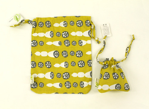 巾着　和風　れんこんの柄 全体画像