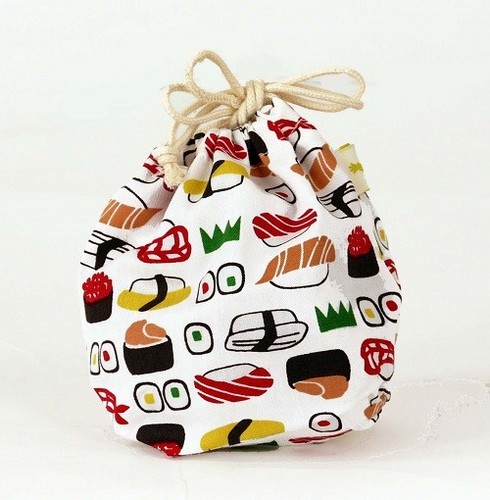 ★巾着袋Sサイズ　小物入れにぴったりなかわいい巾着袋　おすしWH★ 全体画像