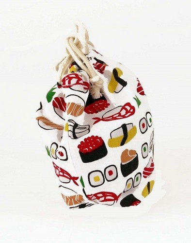 ★巾着袋Sサイズ　小物入れにぴったりなかわいい巾着袋　おすしWH★ 画像