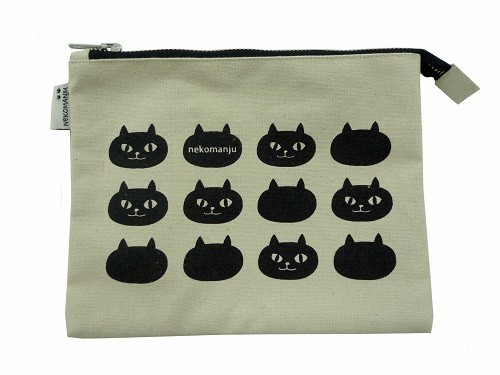 フラットポーチ　トートバッグと柄を合わせるのもオススメ　イタズラオセロ フラットP　BK 全体画像