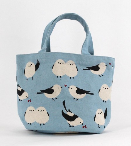 ミニトートバッグ 内ポケット付き イロイロシマエナガ ライトブルー 全体画像