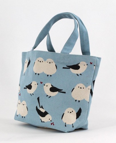 ミニトートバッグ 内ポケット付き イロイロシマエナガ ライトブルー 画像
