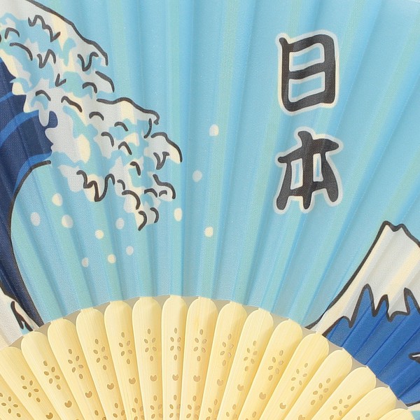 扇子 せんす おおなみしばた 柴犬 神奈川沖浪裏 富嶽三十六景 葛飾北斎 ブルー 21cm 画像