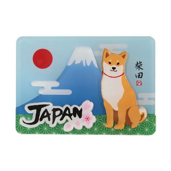 アクリルマグネット にほんのしばた 立体3層重ね 3D 柴犬 富士山 桜 ブルー 横7cm×縦10cm 全体画像