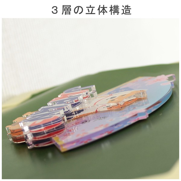 アクリルマグネット はなふじしばた 柴犬 桜 富士山 扇 立体3層重ね 3D ブルー 7cm×10cm 画像