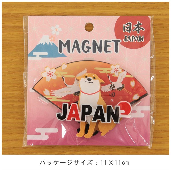 アクリルマグネット あけのつるしばた 柴犬 ツル 鶴 扇 立体3層重ね 3D レッド 7cm×10cm 画像