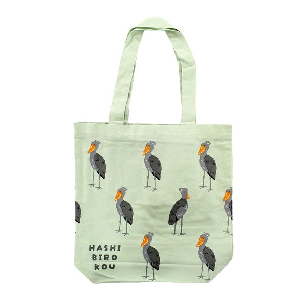 A4 size トートバッグ 内ポケット付き マタアシタハシビロ 鳥 カーキ 39×38cm 画像