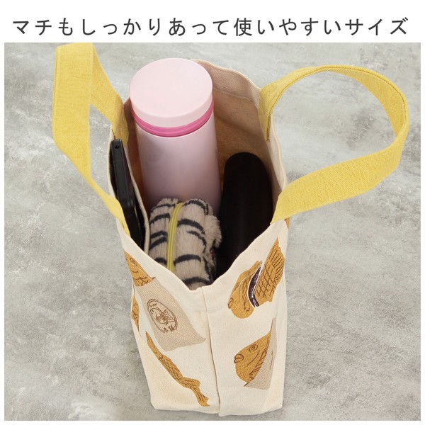 ミニトートバッグ 内ポケット付き たいやき コットンキャンバス サブバッグ ナチュラル 30×20cm 画像