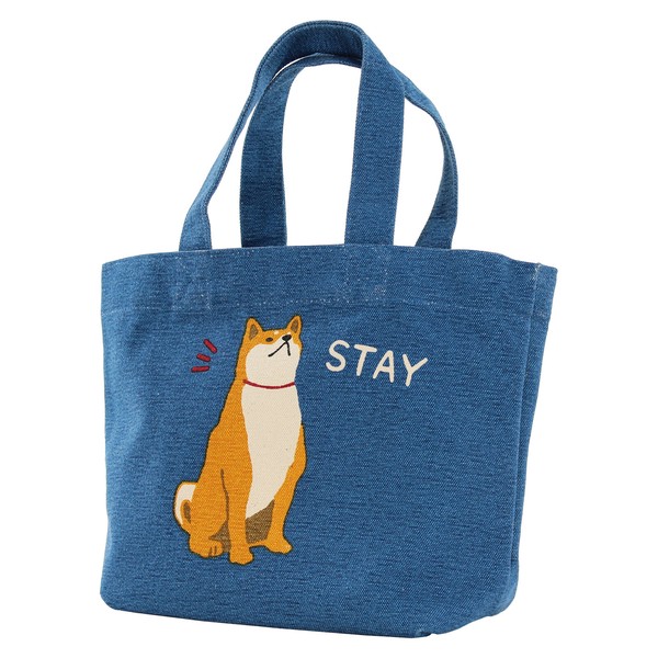 ミニトートバッグ 内ポケット付き スティしばた 柴犬 コットンキャンバス ネイビー 30×20cm 画像