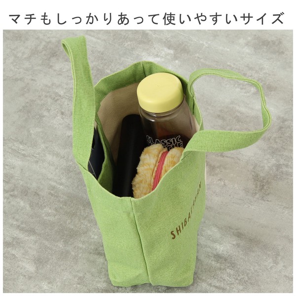 ミニトートバッグ 内ポケット付き しばいぬしばた 柴犬 サブバッグ ナチュラル グリーン 30×20cm 画像