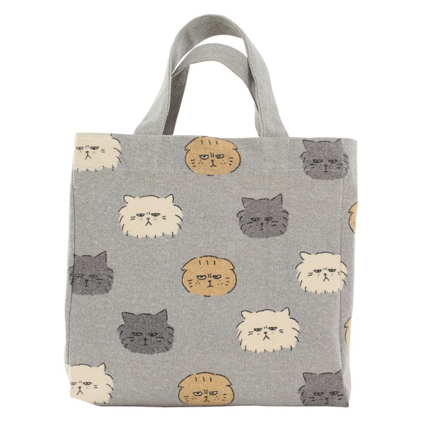 ミニトートバッグ 仕切り付き フテブテシネコ 猫 コットン キャンバス地 グレー 27×25cm 画像