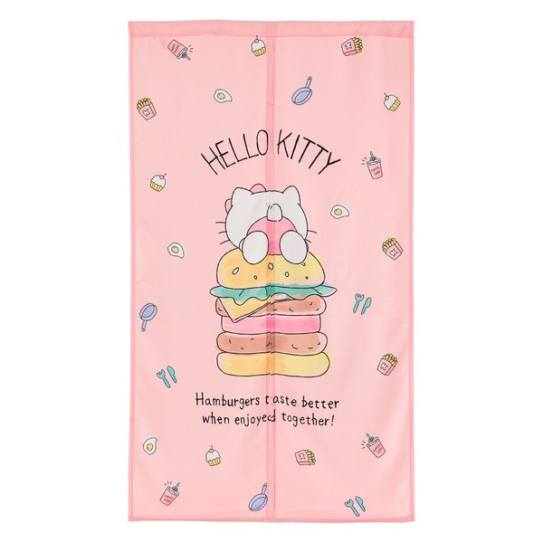 のれん バーガーキティ ハンバーガー ポテト ケーキ 目玉焼き 猫 ねこピンク 幅85cm×高さ(丈)150cm 全体画像