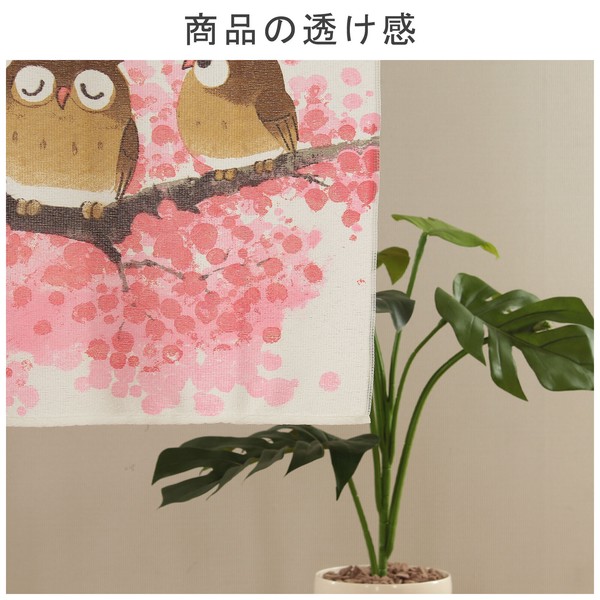 和風のれん ふくろう ありがとう HANAMI 花見 さくら ピンク 約幅85cm×高さ(丈)90cm 画像