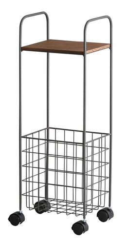 小さな家具のシリーズ：くみあがりタイプのコンパクトワゴン ブラウン色 全体画像