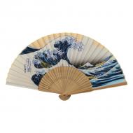 扇子 布せんす 浪裏 神奈川沖浪裏 富嶽三十六景 葛飾北斎 白波 富士山 浪 和風 和柄 ブルー21cm